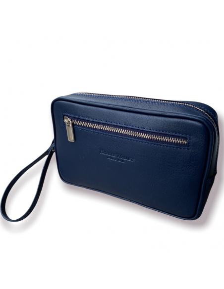 POUCH DE PIEL AZUL MARINO ( NECESER PIEL)
