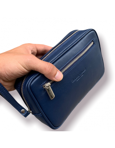 NAVY BLUE LEATHER POUCH ( LEATHER TOILET BAG)