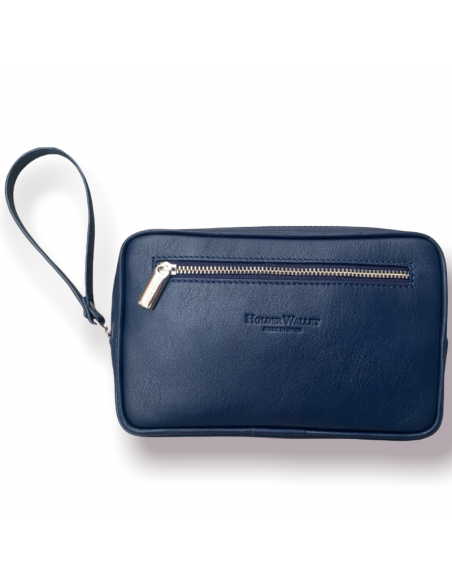 NAVY BLUE LEATHER POUCH ( LEATHER TOILET BAG)