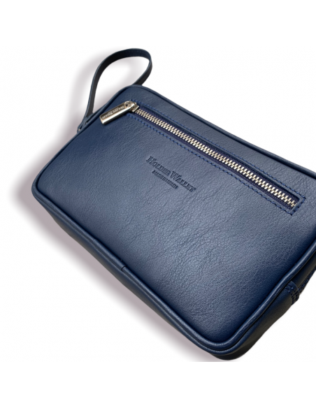 NAVY BLUE LEATHER POUCH ( LEATHER TOILET BAG)