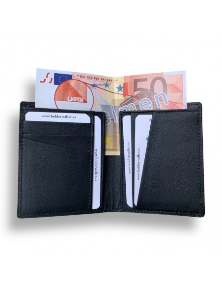 CARTERA SKINNY SUPER DELGADA COCO NEGRO 100% PIEL