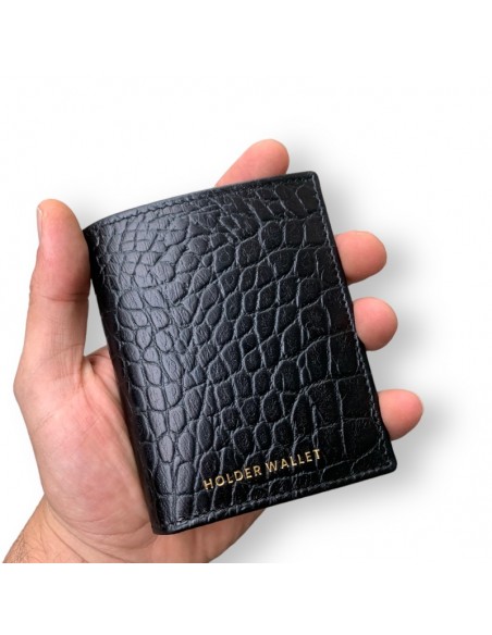 CARTERA SKINNY SUPER DELGADA COCO NEGRO 100% PIEL