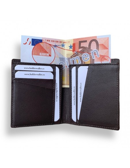 CARTERA SKINNY SUPER DELGADA COCO MARRÓN 100% PIEL