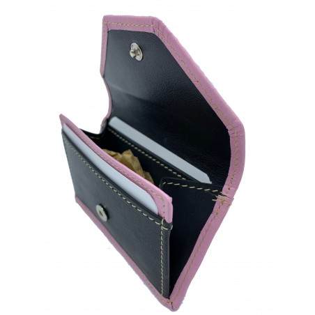 COIN POCKET LEATHER (pink and black)