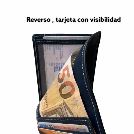 CARTERA SKINNY 100% PIEL ( AZUL MARINO)