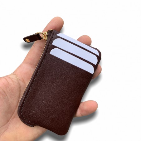 ZIPPERED CARD HOLDER PURSE (BROWN)