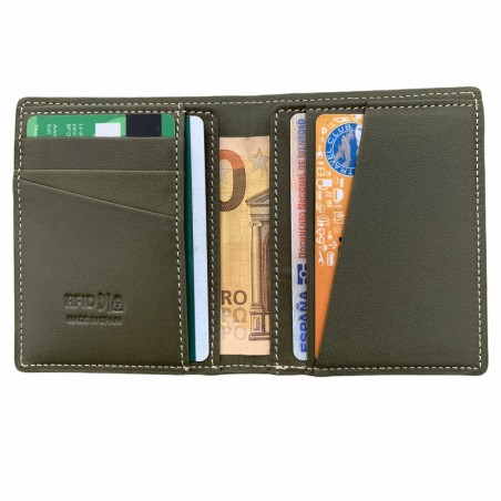 CARTERA SKINNY 100% PIEL (VERDE MILITAR)