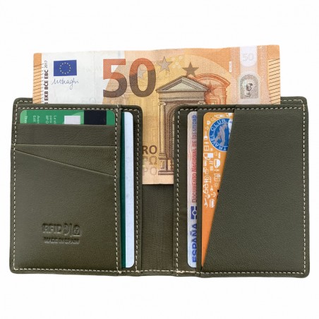 CARTERA SKINNY 100% PIEL (VERDE MILITAR)