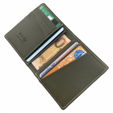 CARTERA SKINNY 100% PIEL (VERDE MILITAR)