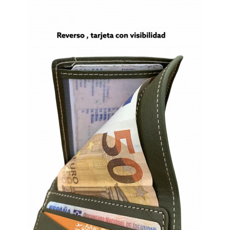 CARTERA SKINNY 100% PIEL (VERDE MILITAR)