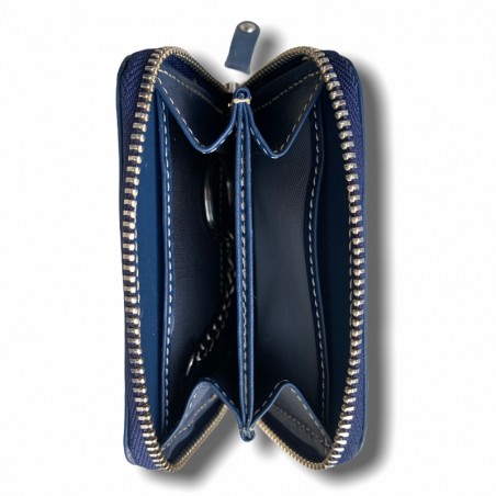 TARJETERO LLAVERO 100%PIEL AZUL MARINO